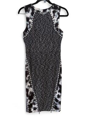 Rachel Glitter-Panel Midi Dress in Black & White Marble